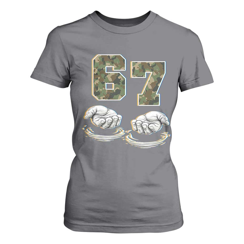 Funny Six Seven 6 7 Meme T Shirt For Women Gen Alpha Slang 6 7 Hands Camo Boy Girl TS10 Charcoal Print Your Wear