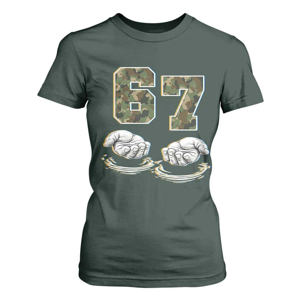 Funny Six Seven 6 7 Meme T Shirt For Women Gen Alpha Slang 6 7 Hands Camo Boy Girl TS10 Dark Forest Green Print Your Wear
