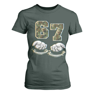 Funny Six Seven 6 7 Meme T Shirt For Women Gen Alpha Slang 6 7 Hands Camo Boy Girl TS10 Dark Forest Green Print Your Wear