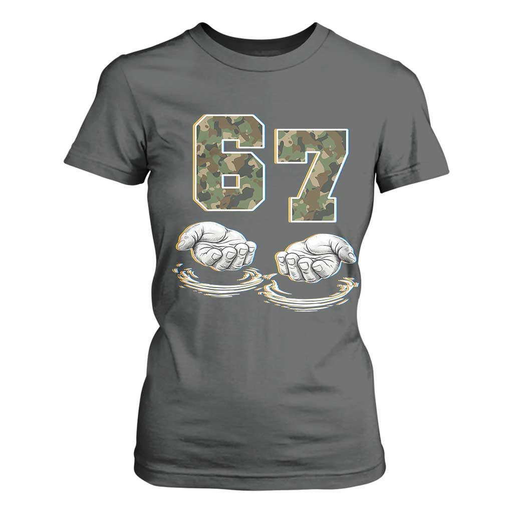 Funny Six Seven 6 7 Meme T Shirt For Women Gen Alpha Slang 6 7 Hands Camo Boy Girl TS10 Dark Heather Print Your Wear