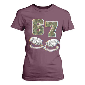 Funny Six Seven 6 7 Meme T Shirt For Women Gen Alpha Slang 6 7 Hands Camo Boy Girl TS10 Maroon Print Your Wear