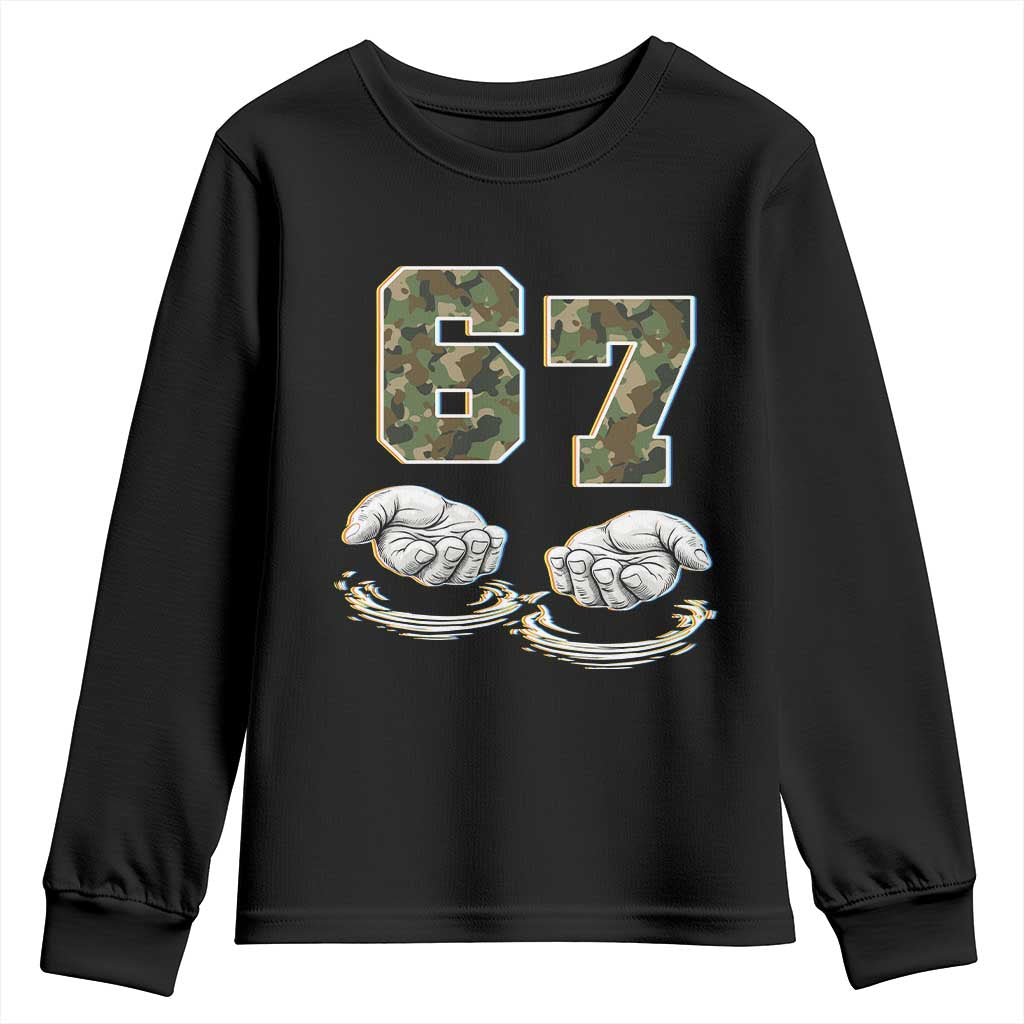 Funny Six Seven 6 7 Meme Youth Sweatshirt Gen Alpha Slang 6 7 Hands Camo Boy Girl TS10 Black Print Your Wear