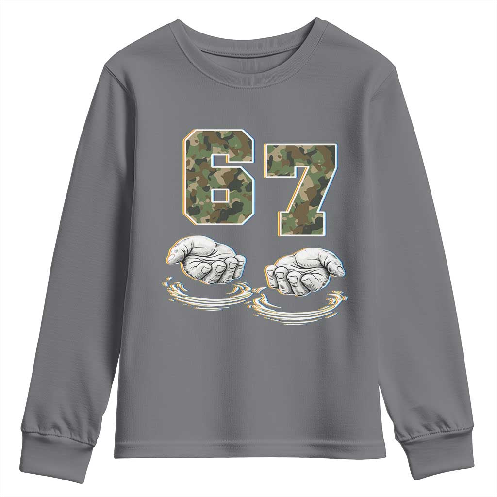Funny Six Seven 6 7 Meme Youth Sweatshirt Gen Alpha Slang 6 7 Hands Camo Boy Girl TS10 Charcoal Print Your Wear