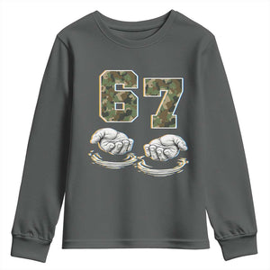Funny Six Seven 6 7 Meme Youth Sweatshirt Gen Alpha Slang 6 7 Hands Camo Boy Girl TS10 Dark Heather Print Your Wear