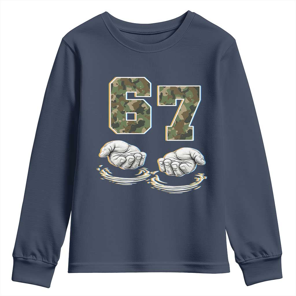 Funny Six Seven 6 7 Meme Youth Sweatshirt Gen Alpha Slang 6 7 Hands Camo Boy Girl TS10 Navy Print Your Wear