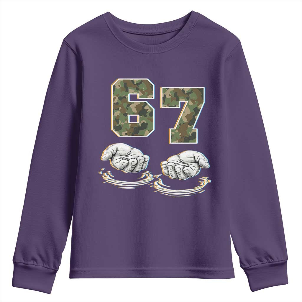 Funny Six Seven 6 7 Meme Youth Sweatshirt Gen Alpha Slang 6 7 Hands Camo Boy Girl TS10 Purple Print Your Wear