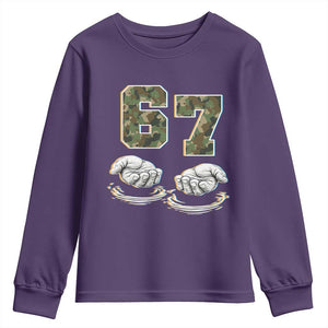 Funny Six Seven 6 7 Meme Youth Sweatshirt Gen Alpha Slang 6 7 Hands Camo Boy Girl TS10 Purple Print Your Wear