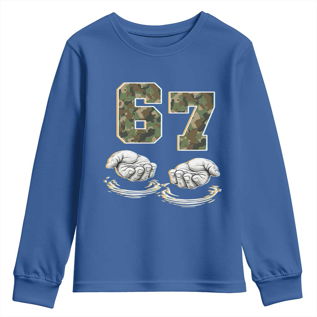 Funny Six Seven 6 7 Meme Youth Sweatshirt Gen Alpha Slang 6 7 Hands Camo Boy Girl TS10 Royal Blue Print Your Wear