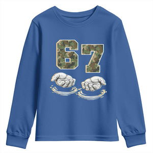Funny Six Seven 6 7 Meme Youth Sweatshirt Gen Alpha Slang 6 7 Hands Camo Boy Girl TS10 Royal Blue Print Your Wear