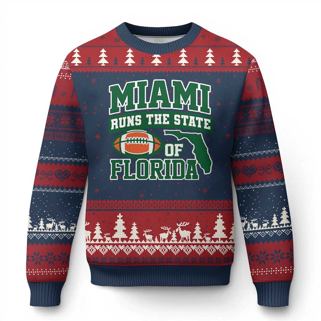 Miami Ugly Christmas Sweater Runs The State of Florida Dade County 305 Pride TS10 Navy Red Print Your Wear