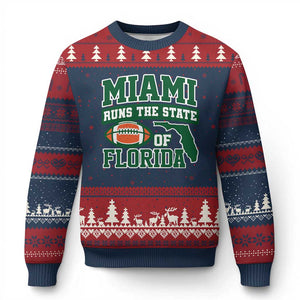 Miami Ugly Christmas Sweater Runs The State of Florida Dade County 305 Pride TS10 Navy Red Print Your Wear