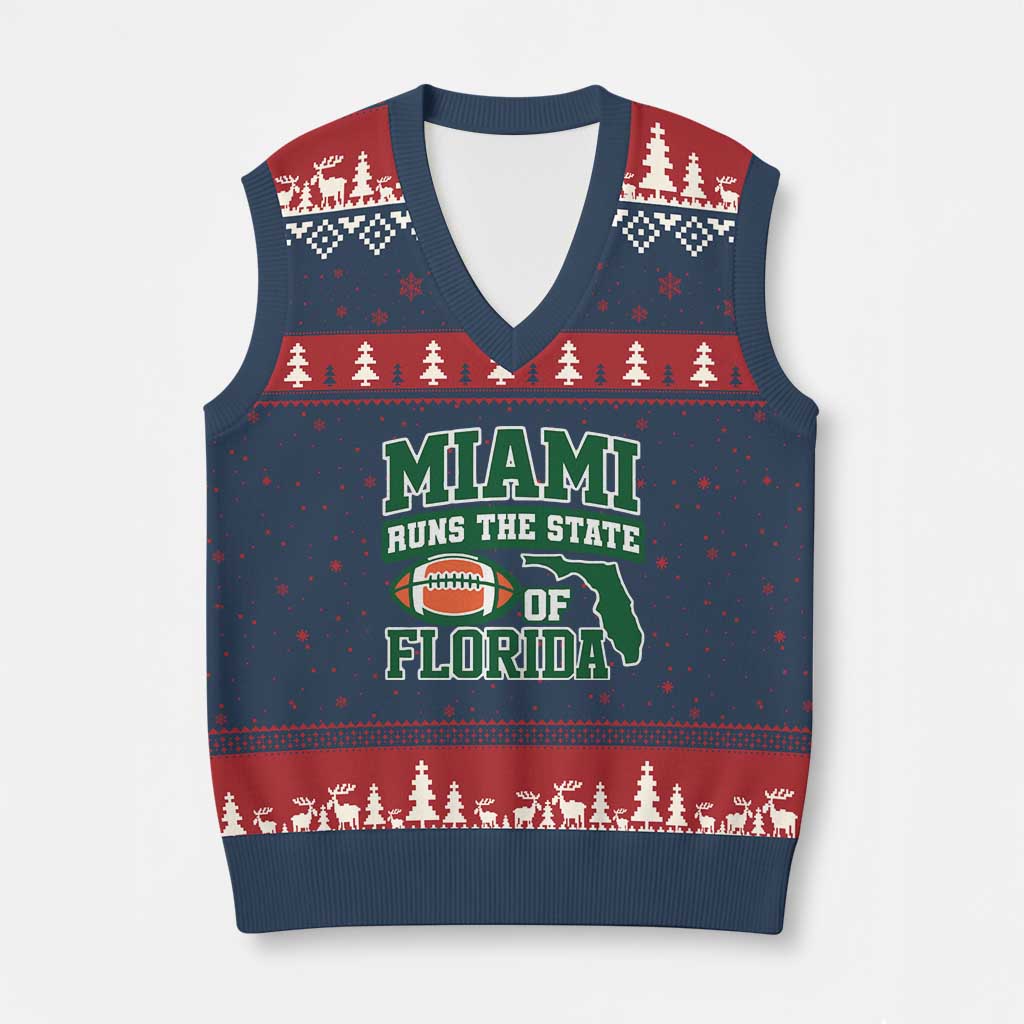 Miami V-Neck Knit Sweater Vest Runs The State of Florida Dade County 305 Pride TS10 Navy Red Print Your Wear