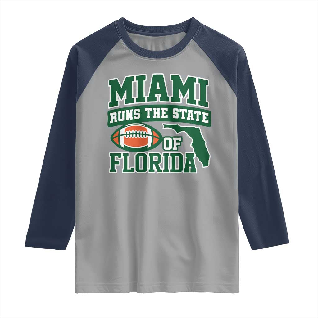 Miami Raglan Shirt Runs The State of Florida Dade County 305 Pride TS10 Sport Gray Navy Print Your Wear