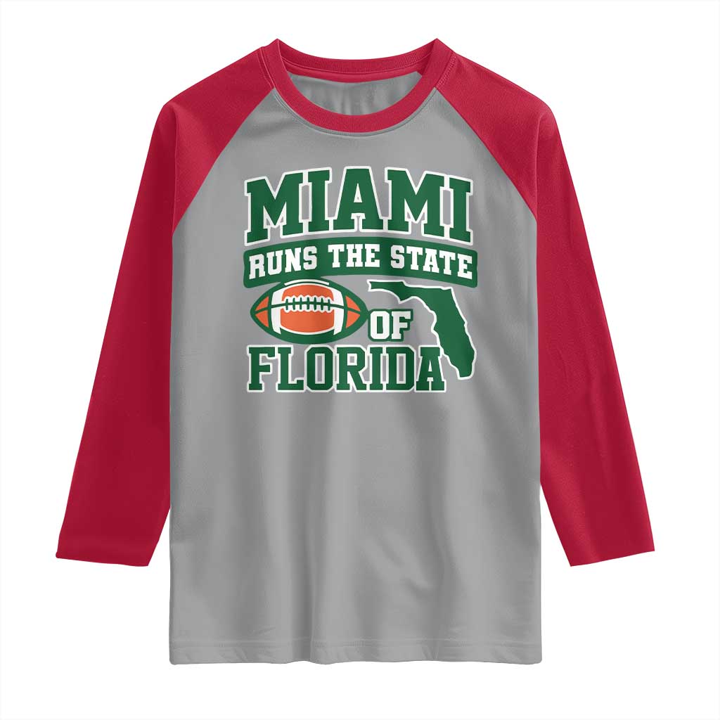 Miami Raglan Shirt Runs The State of Florida Dade County 305 Pride TS10 Sport Gray Red Print Your Wear
