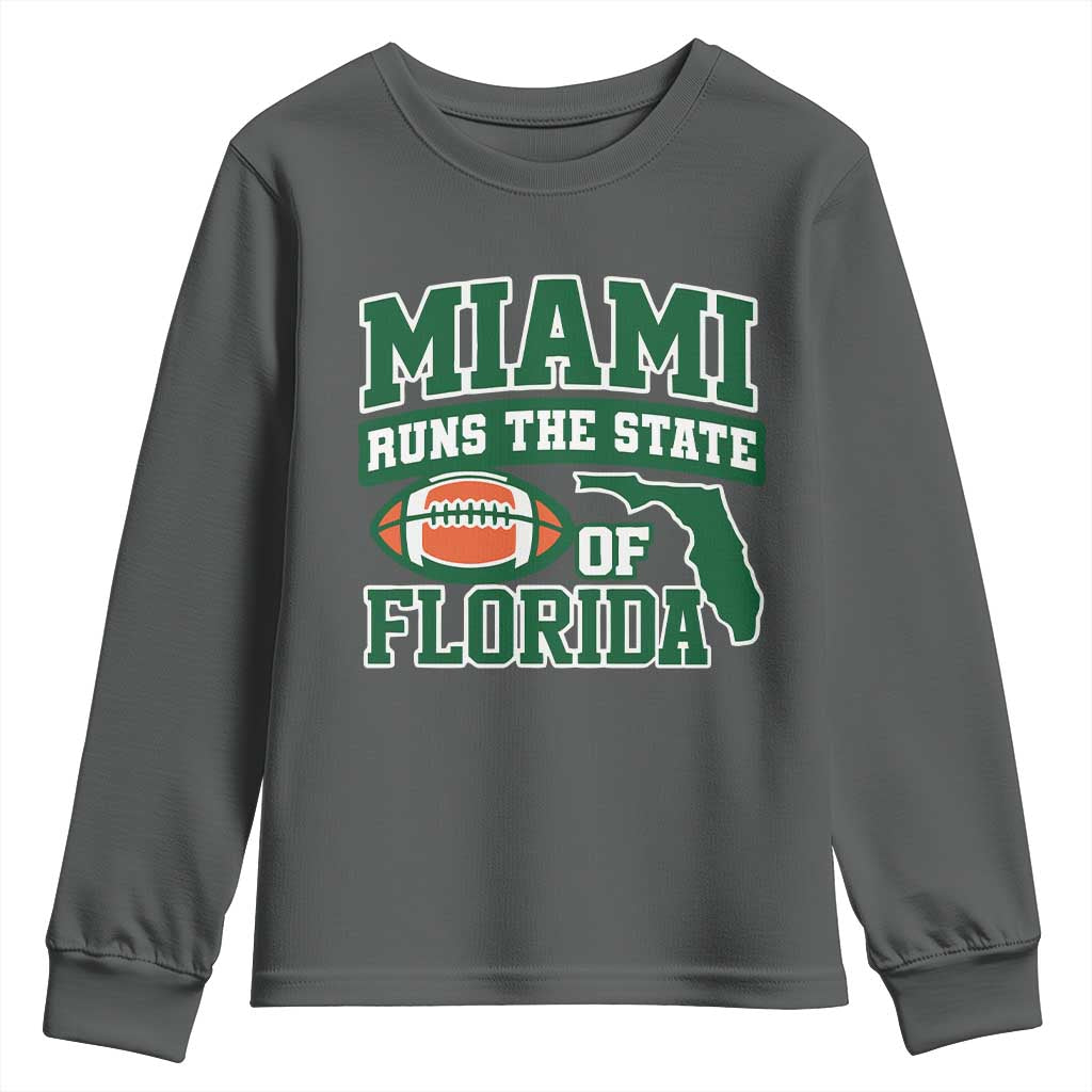 Miami Youth Sweatshirt Runs The State of Florida Dade County 305 Pride TS10 Dark Heather Print Your Wear