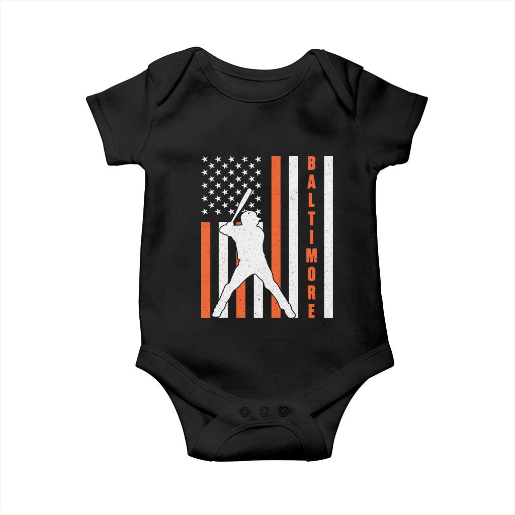 Baltimore Sport Baseball Fans Baby Onesie Cool Distressed US Flag Maryland TS10 Black Print Your Wear