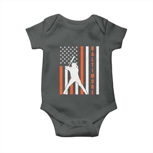 Baltimore Sport Baseball Fans Baby Onesie Cool Distressed US Flag Maryland TS10 Dark Heather Print Your Wear