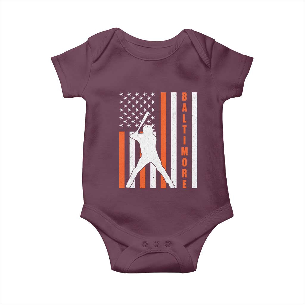 Baltimore Sport Baseball Fans Baby Onesie Cool Distressed US Flag Maryland TS10 Maroon Print Your Wear
