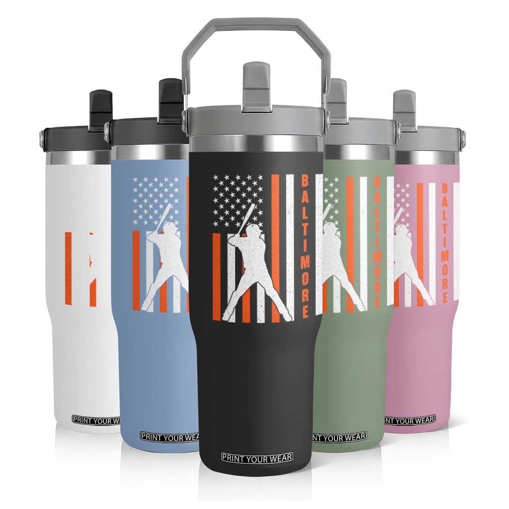 Baltimore Sport Baseball Fans Flip Straw Tumbler Cool Distressed US Flag Maryland TS10 Print Your Wear