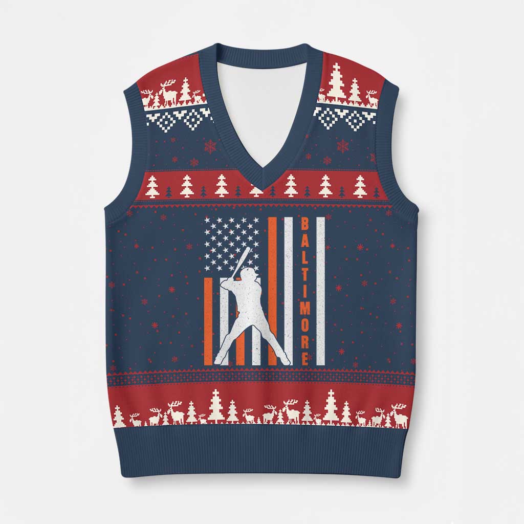 Baltimore Sport Baseball Fans V-Neck Knit Sweater Vest Cool Distressed US Flag Maryland TS10 Navy Red Print Your Wear