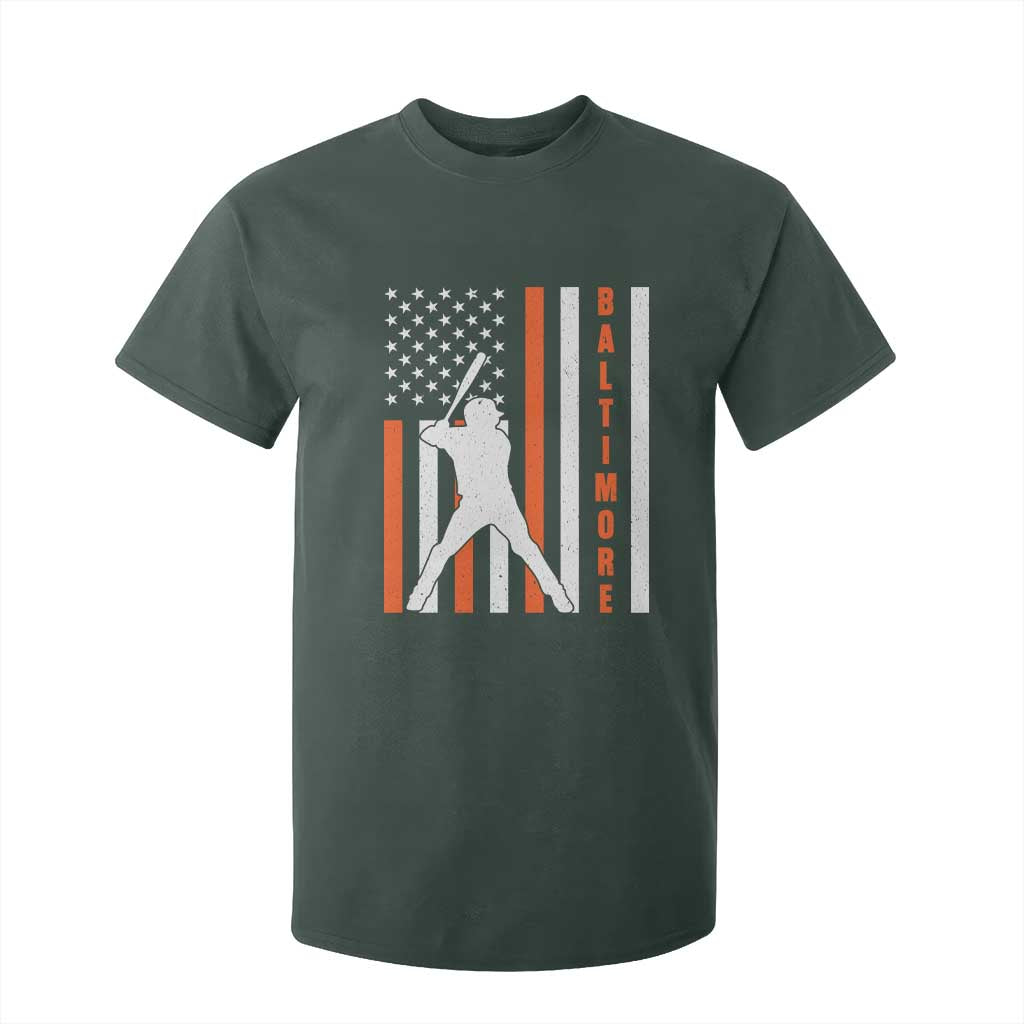 Baltimore Sport Baseball Fans T Shirt For Kid Cool Distressed US Flag Maryland TS10 Dark Forest Green Print Your Wear