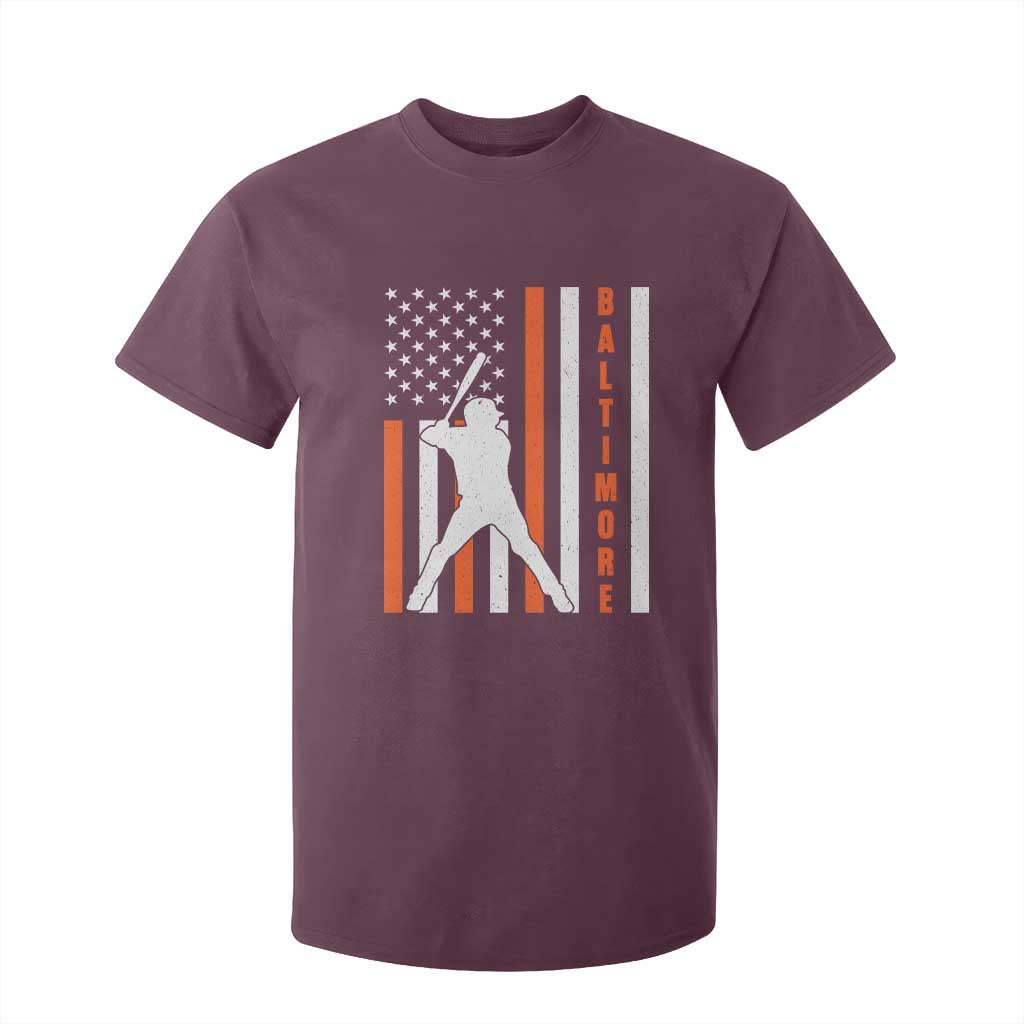 Baltimore Sport Baseball Fans T Shirt For Kid Cool Distressed US Flag Maryland TS10 Maroon Print Your Wear