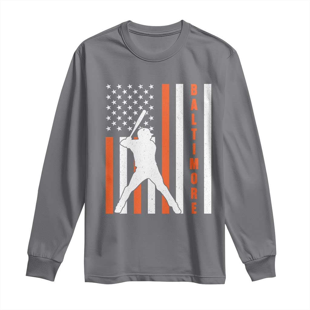 Baltimore Sport Baseball Fans Long Sleeve Shirt Cool Distressed US Flag Maryland TS10 Charcoal Print Your Wear