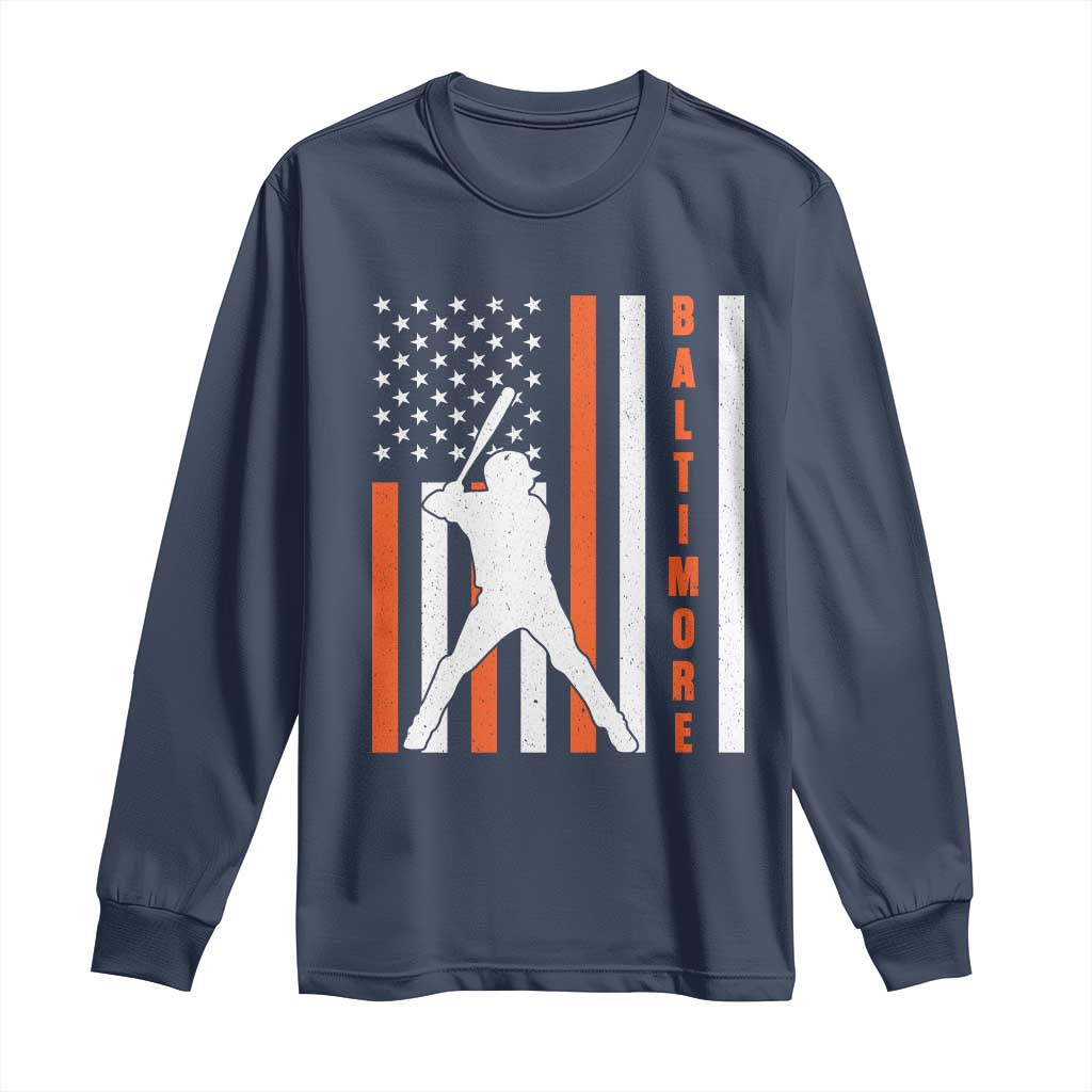 Baltimore Sport Baseball Fans Long Sleeve Shirt Cool Distressed US Flag Maryland TS10 Navy Print Your Wear