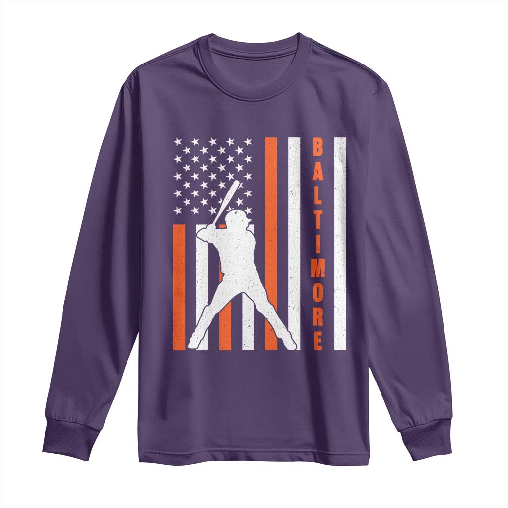 Baltimore Sport Baseball Fans Long Sleeve Shirt Cool Distressed US Flag Maryland TS10 Purple Print Your Wear