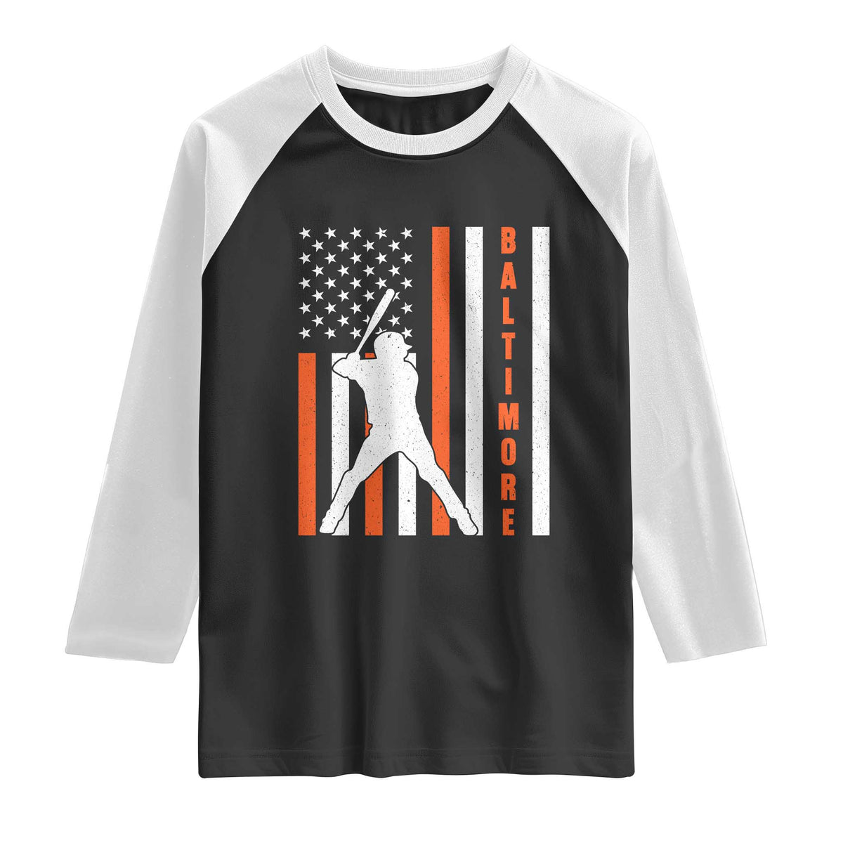 Baltimore Sport Baseball Fans Raglan Shirt Cool Distressed US Flag Maryland TS10 Black White Print Your Wear