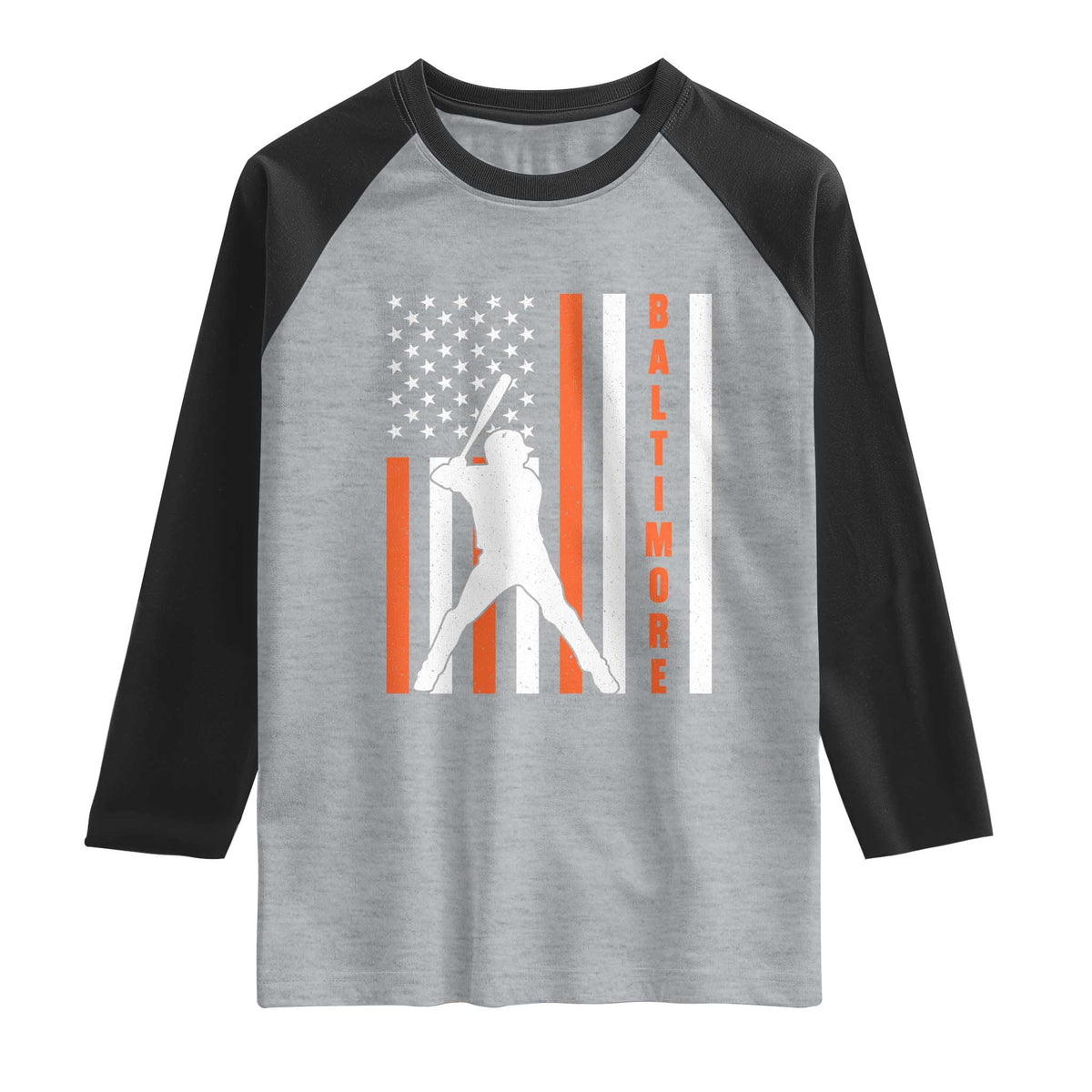 Baltimore Sport Baseball Fans Raglan Shirt Cool Distressed US Flag Maryland TS10 Heather Gray Black Print Your Wear