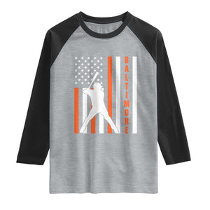 Baltimore Sport Baseball Fans Raglan Shirt Cool Distressed US Flag Maryland TS10 Heather Gray Black Print Your Wear
