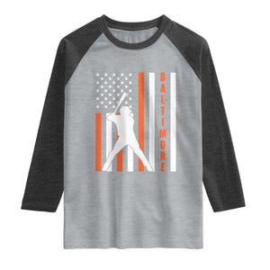 Baltimore Sport Baseball Fans Raglan Shirt Cool Distressed US Flag Maryland TS10 Heather Gray Heather Charcoal Print Your Wear