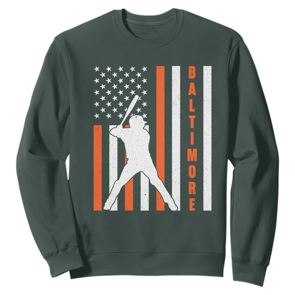 Baltimore Sport Baseball Fans Sweatshirt Cool Distressed US Flag Maryland TS10 Dark Forest Green Print Your Wear