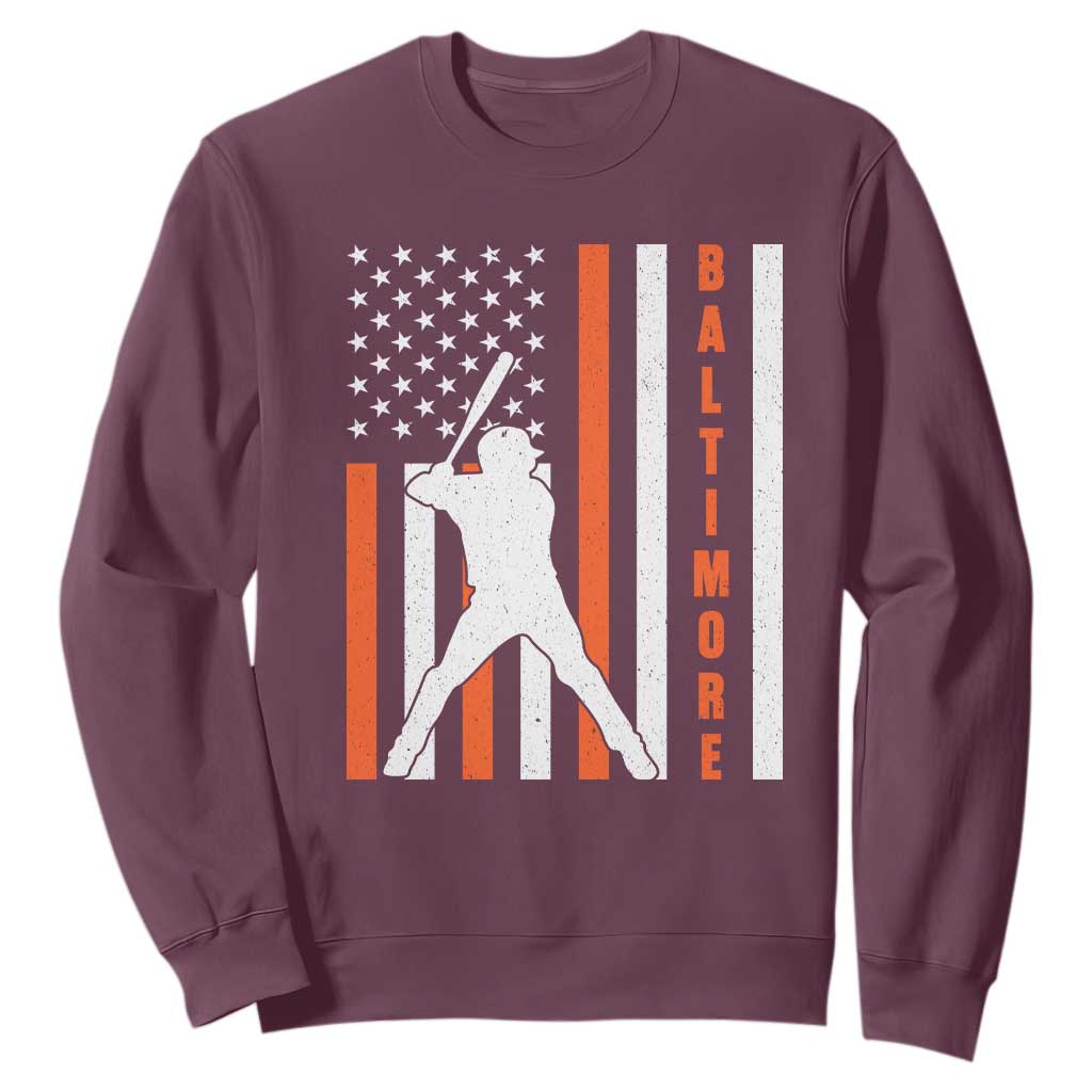 Baltimore Sport Baseball Fans Sweatshirt Cool Distressed US Flag Maryland TS10 Maroon Print Your Wear