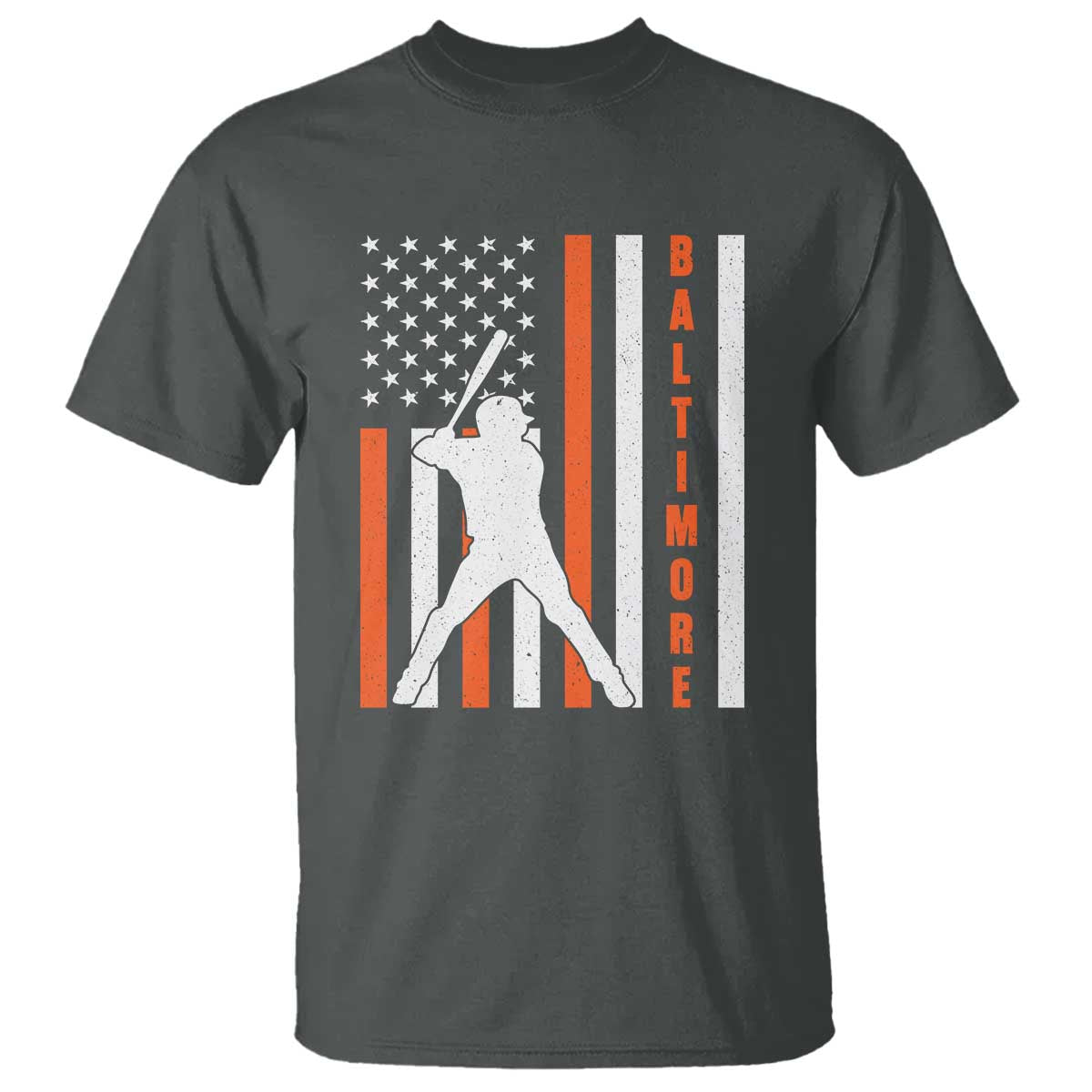 Baltimore Sport Baseball Fans T Shirt Cool Distressed US Flag Maryland TS10 Dark Heather Print Your Wear