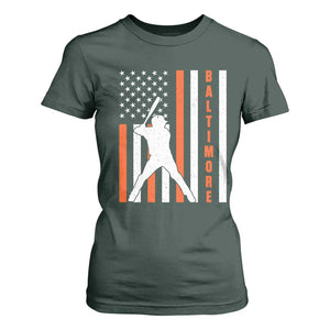 Baltimore Sport Baseball Fans T Shirt For Women Cool Distressed US Flag Maryland TS10 Dark Forest Green Print Your Wear