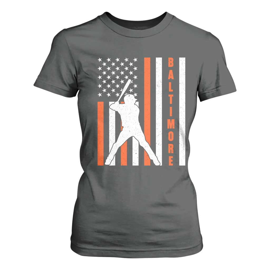 Baltimore Sport Baseball Fans T Shirt For Women Cool Distressed US Flag Maryland TS10 Dark Heather Print Your Wear