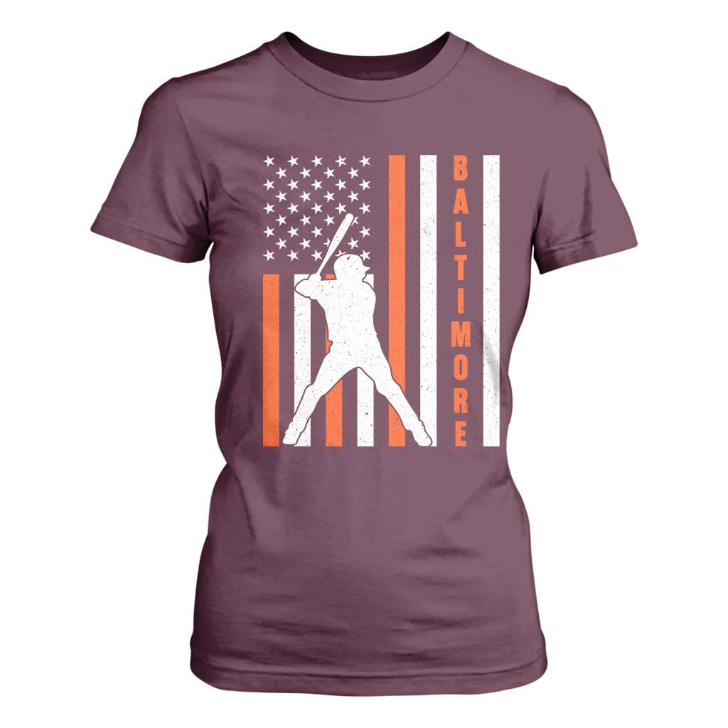 Baltimore Sport Baseball Fans T Shirt For Women Cool Distressed US Flag Maryland TS10 Maroon Print Your Wear
