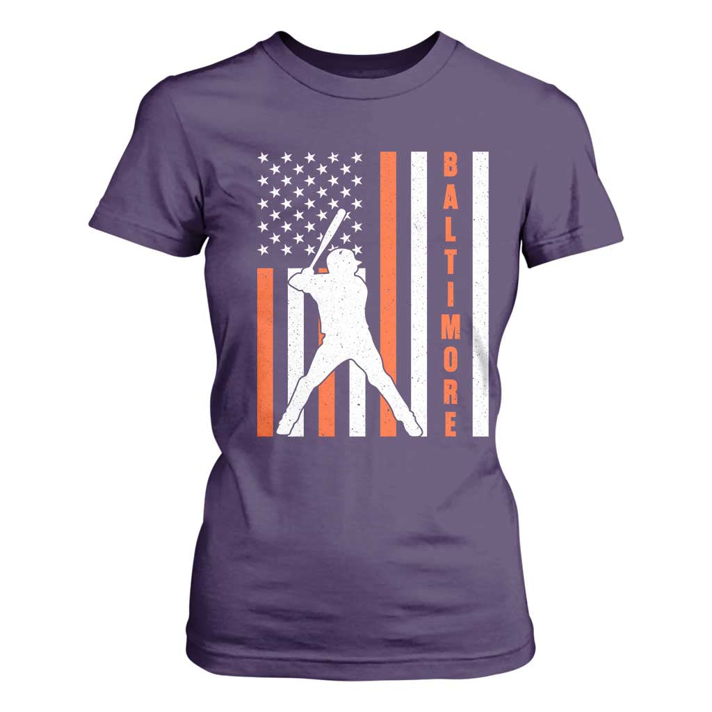 Baltimore Sport Baseball Fans T Shirt For Women Cool Distressed US Flag Maryland TS10 Purple Print Your Wear