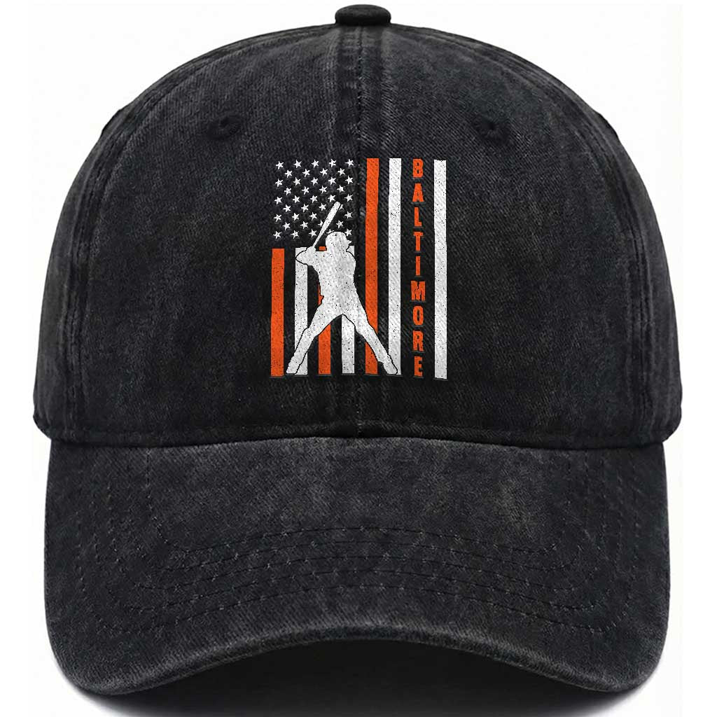 Baltimore Sport Baseball Fans Washed Cotton Baseball Cap Cool Distressed US Flag Maryland TS10 Print Your Wear
