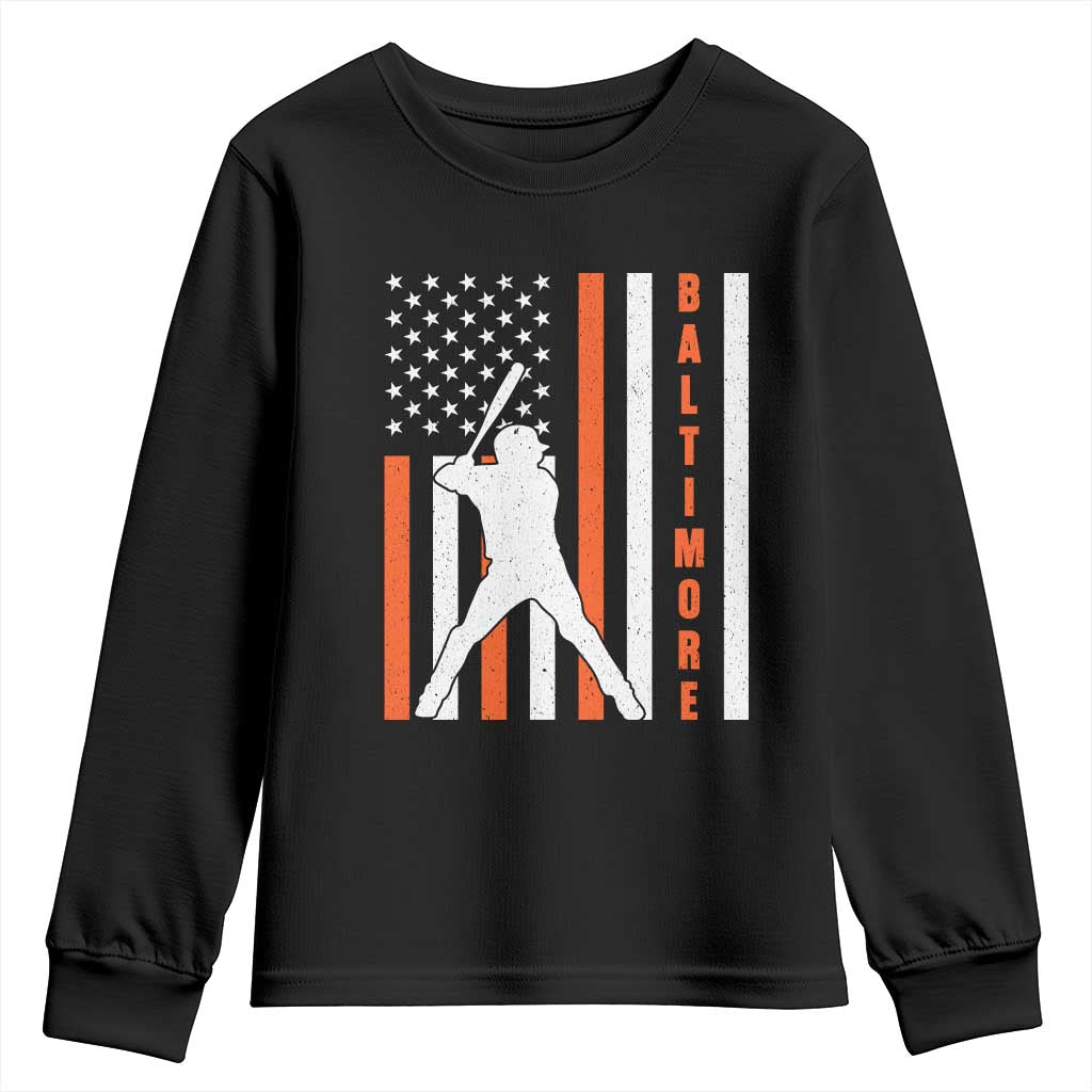 Baltimore Sport Baseball Fans Youth Sweatshirt Cool Distressed US Flag Maryland TS10 Black Print Your Wear