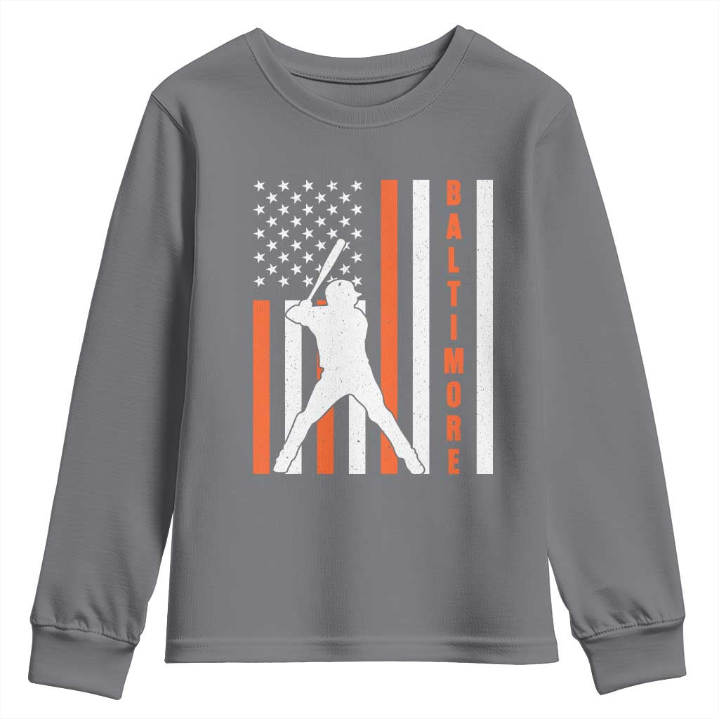 Baltimore Sport Baseball Fans Youth Sweatshirt Cool Distressed US Flag Maryland TS10 Charcoal Print Your Wear