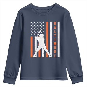 Baltimore Sport Baseball Fans Youth Sweatshirt Cool Distressed US Flag Maryland TS10 Navy Print Your Wear