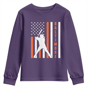 Baltimore Sport Baseball Fans Youth Sweatshirt Cool Distressed US Flag Maryland TS10 Purple Print Your Wear