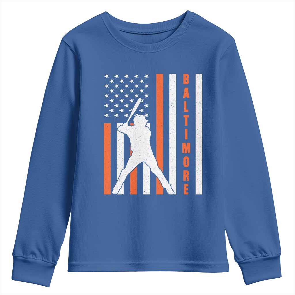 Baltimore Sport Baseball Fans Youth Sweatshirt Cool Distressed US Flag Maryland TS10 Royal Blue Print Your Wear