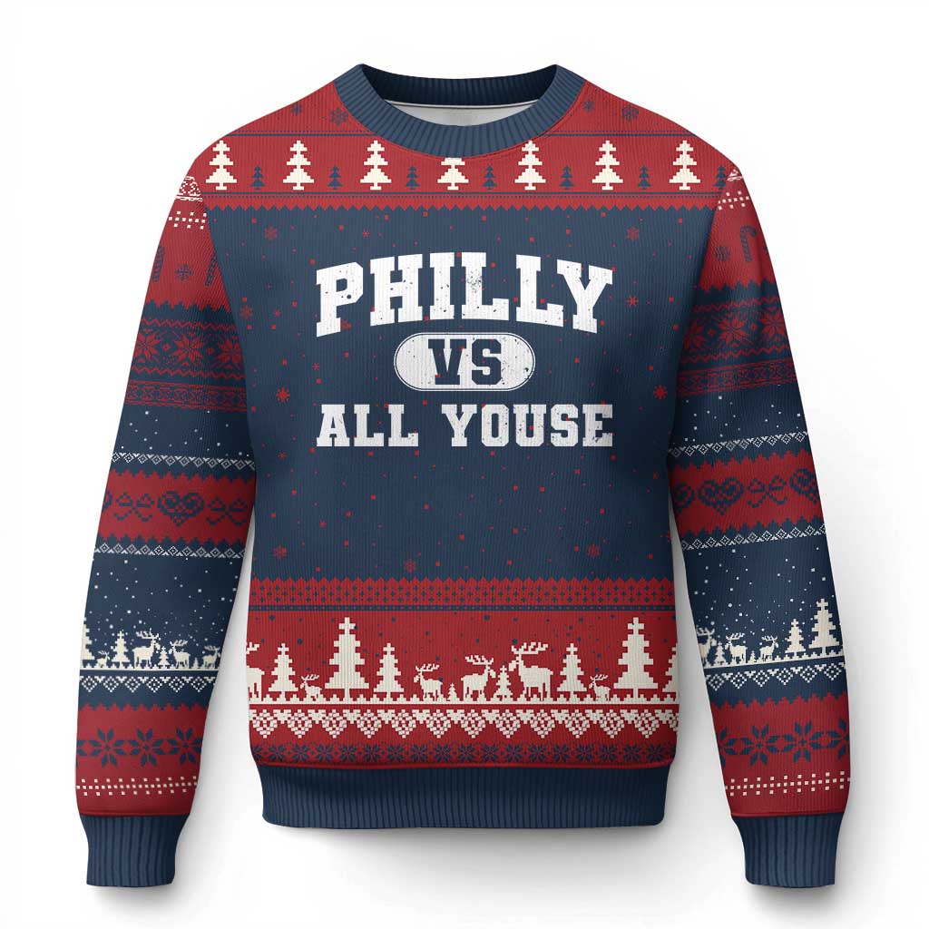 Philly Vs All Youse Ugly Christmas Sweater Vintage Funny Philadelphia Slang TS10 Navy Red Print Your Wear