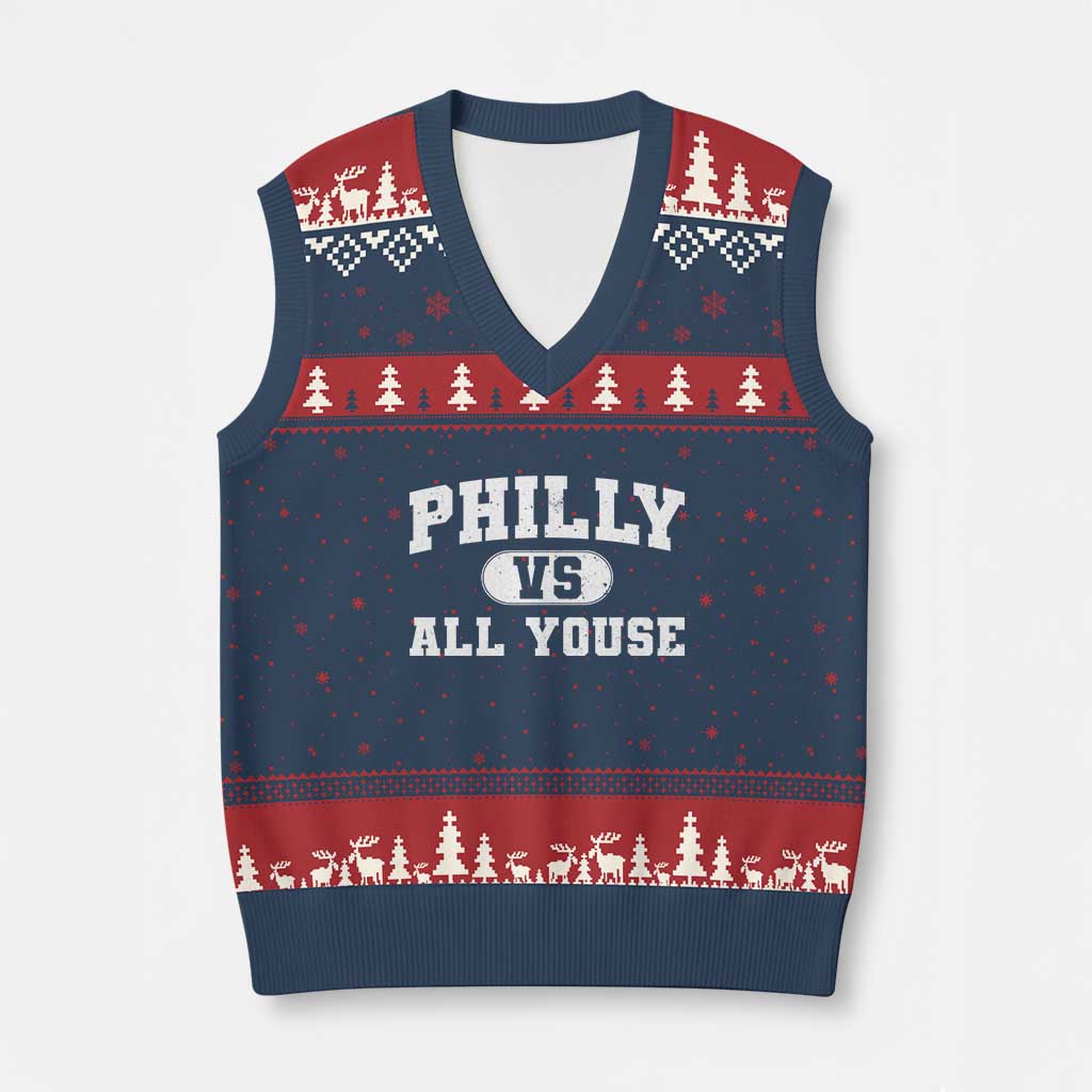 Philly Vs All Youse V-Neck Knit Sweater Vest Vintage Funny Philadelphia Slang TS10 Navy Red Print Your Wear