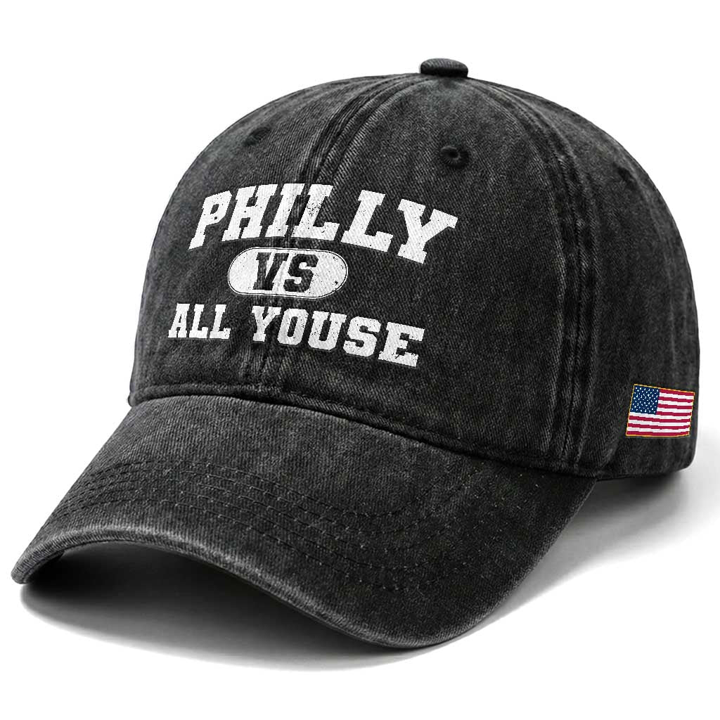 Philly Vs All Youse Washed Cotton Baseball Cap Vintage Funny Philadelphia Slang TS10 Print Your Wear