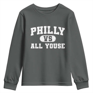 Philly Vs All Youse Youth Sweatshirt Vintage Funny Philadelphia Slang TS10 Dark Heather Print Your Wear